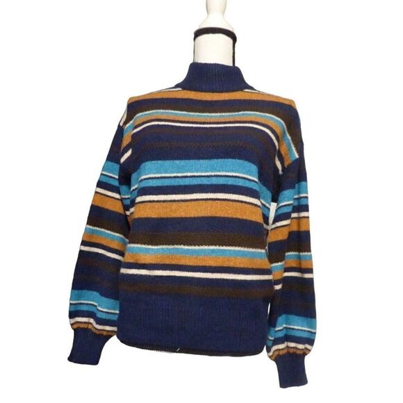 St. John’s Bay women’s Mock Neck, Button Back Striped Sweater, M - Picture 3 of 9